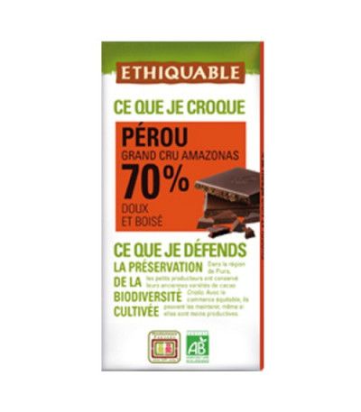 Chocolat noir bio 70% Pérou ETHIQUABLE