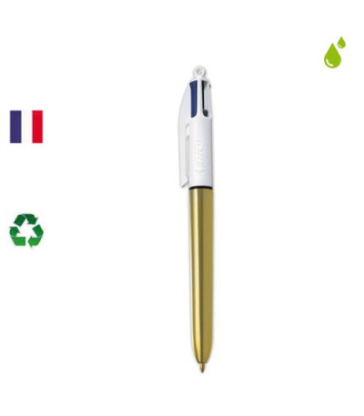 Stylo 4 couleurs Shine Or rechargeable BIC