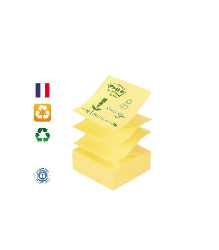 Post-it Z-Notes 100% recyclé jaune 76x76mm - le bloc / POST-IT