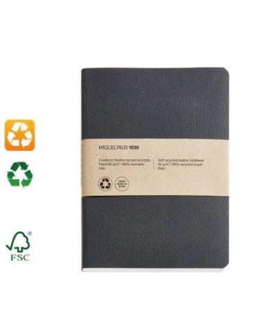 Carnet A5 papier et couverture cuir recyclés coloris anthracite MIQUEL RIUS