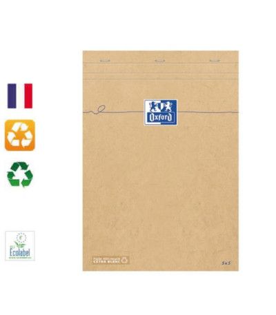 Bloc-note agrafé recyclé A4 5x5 160 pages Touareg OXFORD
